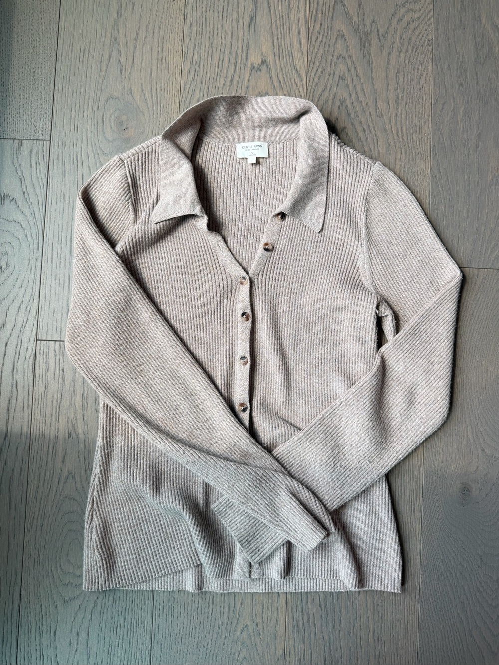 Gentle Fawn Taupe Ribbed Button-Down Sweater